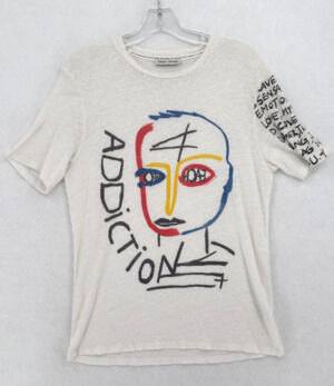Each x Other Jean-Michel Basquiat Cream Graphic Art Linen Crew T Shirt Sz XS